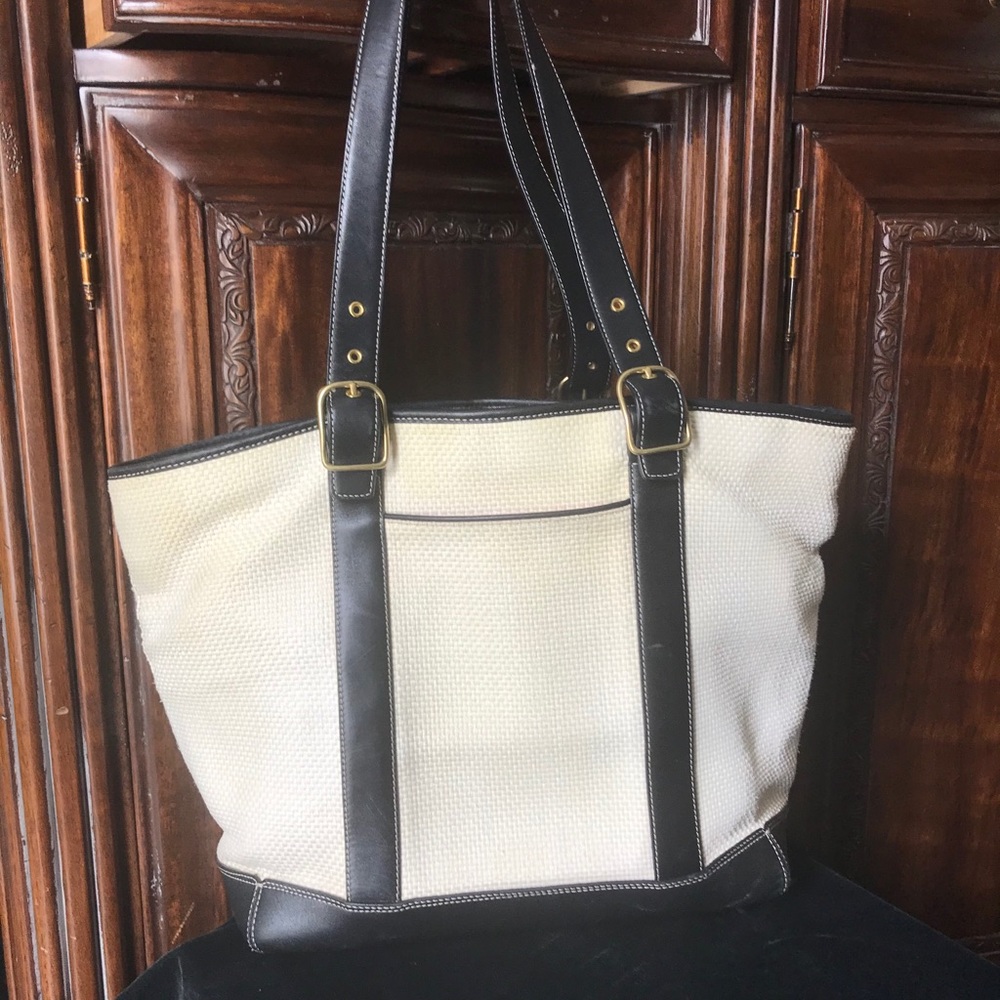 Generous Woven Coach Tote Black & Cream